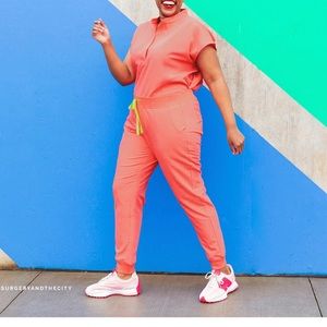 Limited Edition Zamora Jogger Figs Scrub Pants in Hot Coral